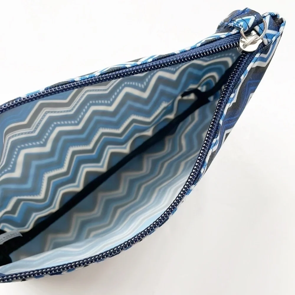 Blue/white chevron print travel cosmetic bag